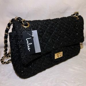 Lulus “Arrive in Luxury Black Tweed Lurex Chain Strap Shoulder Bag”